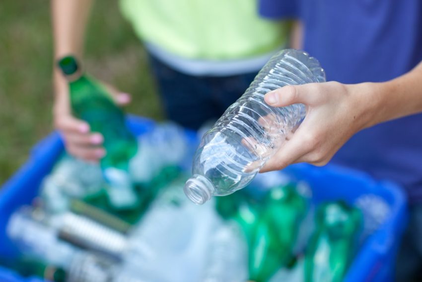 Recycling of plastic bottles.