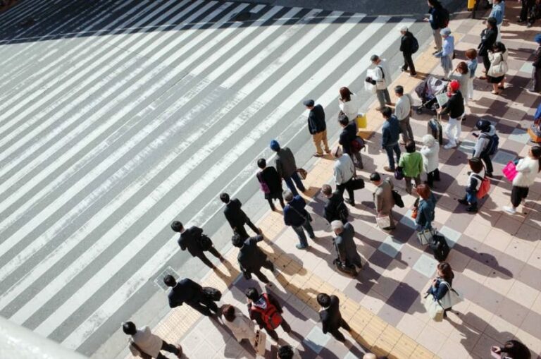 Crossing the street.  Social norms.