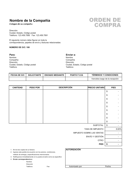 Purchase order examples