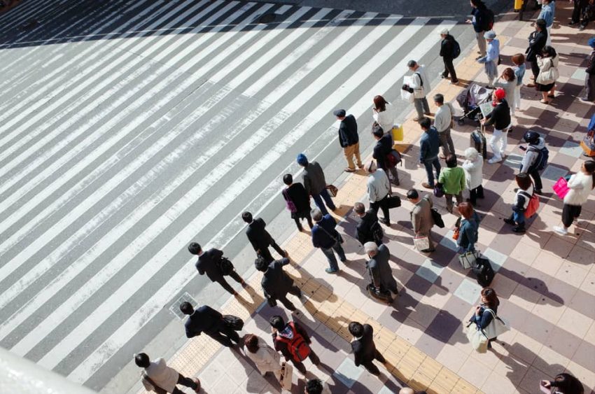 Crossing the street.  Social norms.