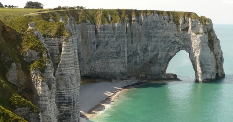 The Etretat Cliffs in Normandy, France, an example of water erosion