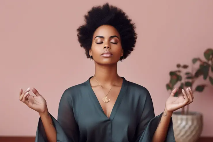 220 examples of health supplements and their uses (both natural and commercial) 12 African American woman in a meditative state