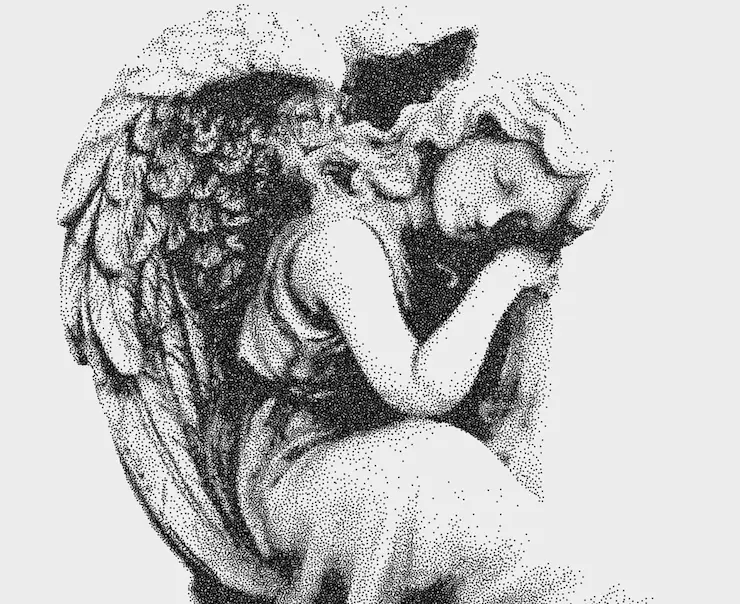 25 examples of art techniques: A comprehensive guide for art students and aspiring artists 5 Stpilling technique with dots representing an angel